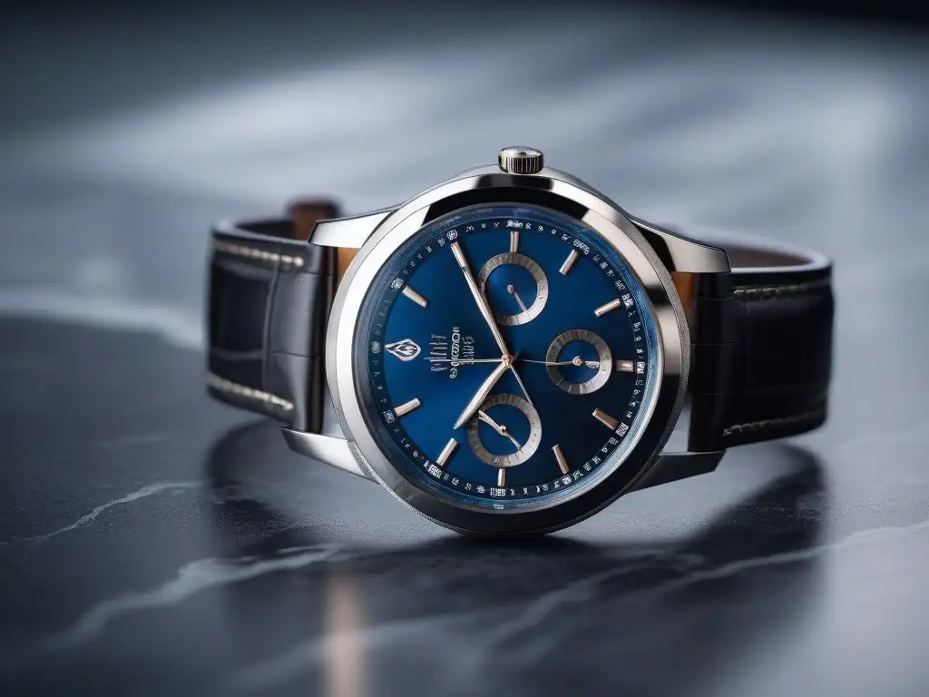 Reloj de lujo en mármol: elegancia y sofisticación Accesorios de lujo para todos: Reloj moderno de lujo en mármol, destacando elegancia y sofisticación con luz natural
