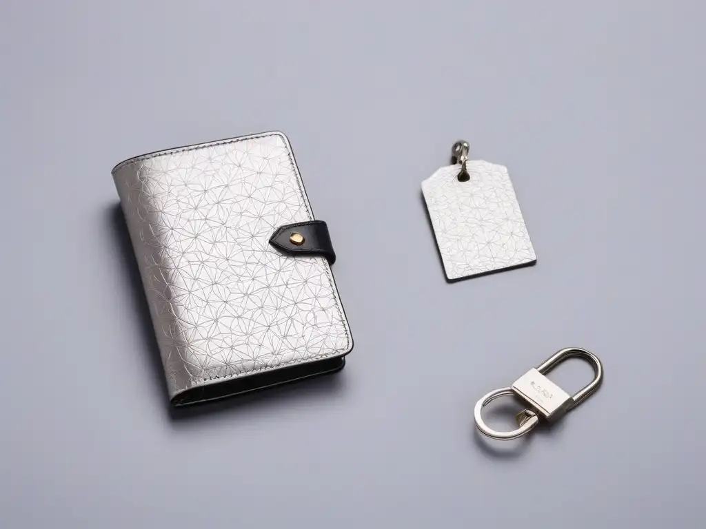 Set de lujo en cuero vegano: pasaporte y etiqueta de equipaje elegantes Accesorios de viaje veganos de lujo: elegante set de pasaporte y etiqueta para equipaje, con diseño geométrico sofisticado y hardware plateado