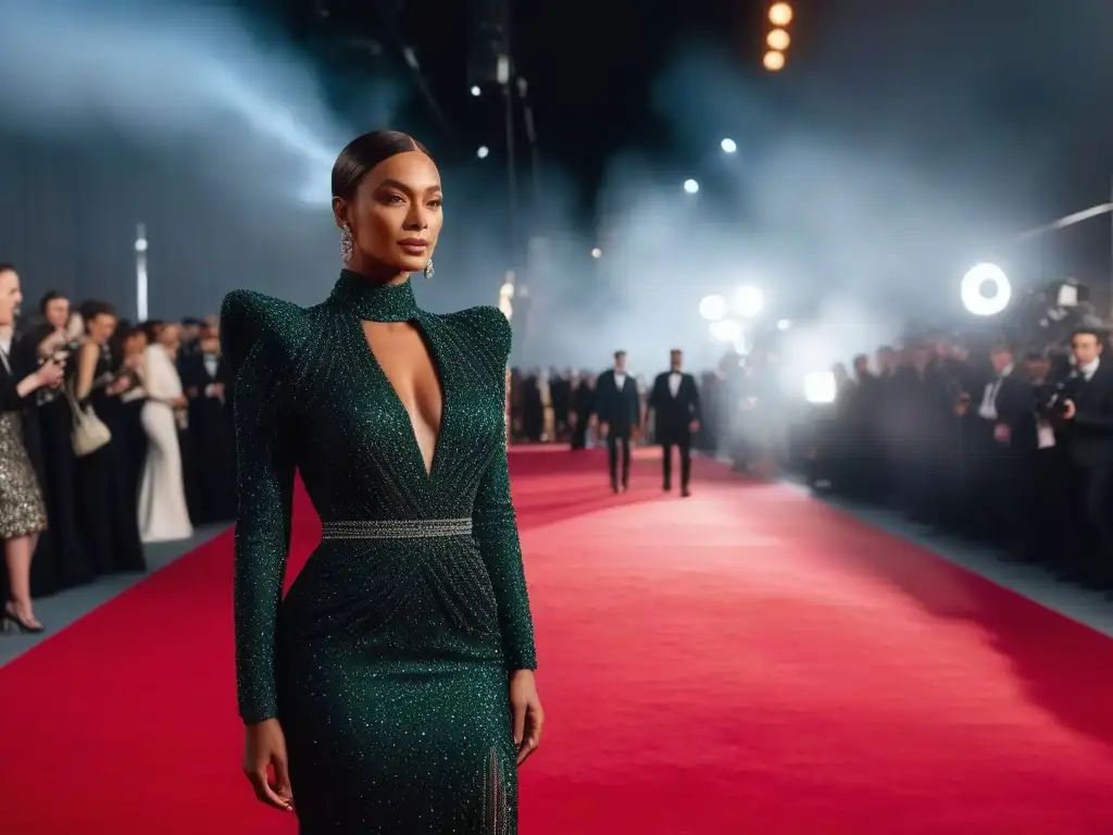 Deslumbrante alfombra roja eco-chic con famosos luciendo moda sostenible Celebrities en alfombra roja lucen moda sostenible con elegancia y glamour, destacando en evento de Hollywood