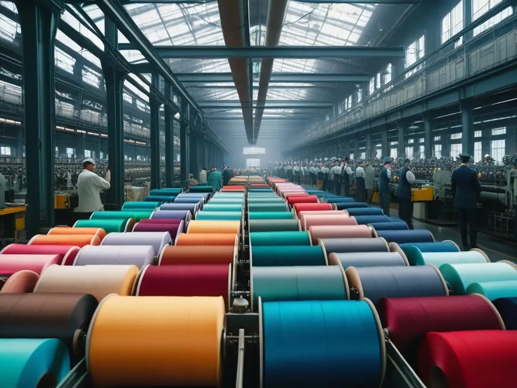 Fábrica textil sostenible: producción inclusiva y transparente Un ambiente moderno de producción en una fábrica textil con diversidad de trabajadores y rollos de tela sostenible
