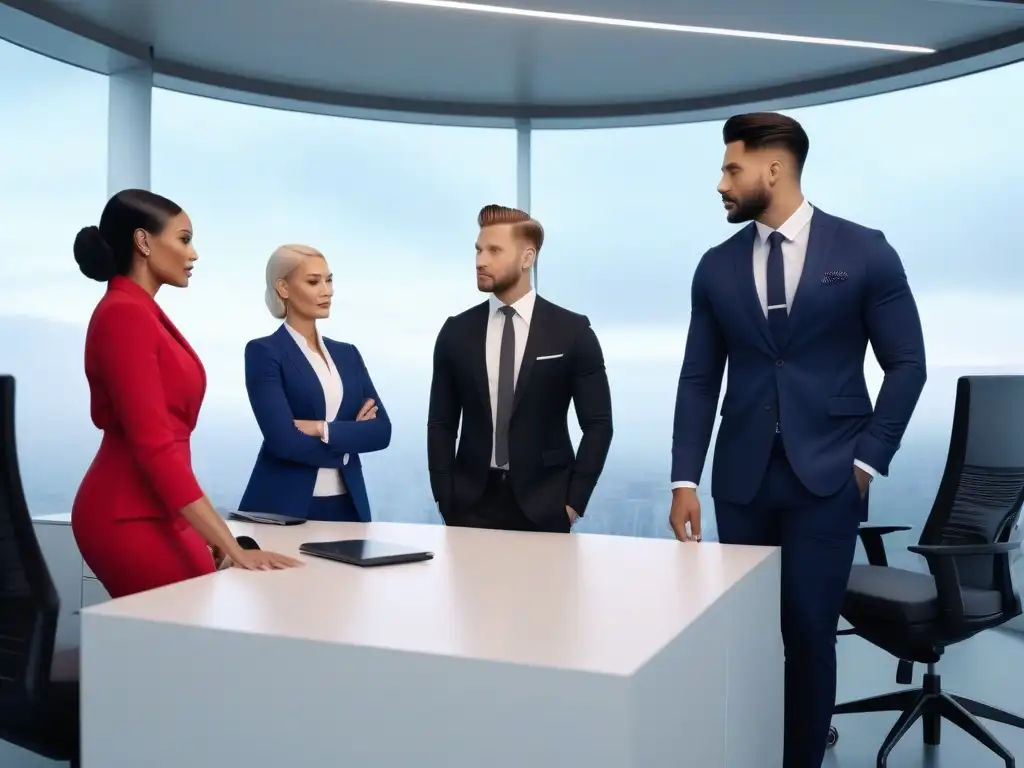 Profesionales diversos: moda inclusiva en la oficina moderna Un ambiente de oficina moderno y diverso, donde la moda profesional inclusiva para todos brilla en cada detalle