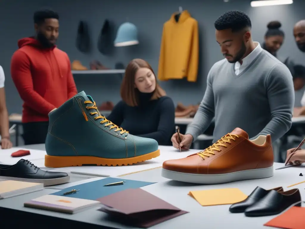 Diseño inclusivo de zapatos para todos: estudiantes creativos en acción Un ambiente vibrante y diverso en un aula de diseño de calzado para todos