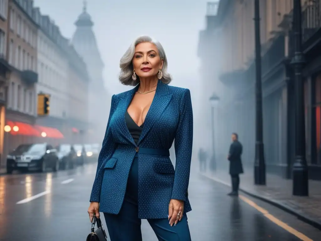 Elegancia urbana: mujer senior con estilo y vitalidad Una anciana elegante y moderna en la ciudad, irradiando empoderamiento y elegancia, con un atuendo chic