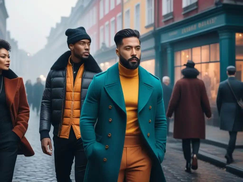 Fashion inclusiva en la ciudad: diversidad de estilos y personas Una animada escena urbana con diversidad de edades, géneros y etnias en moda moderna, simbolizando colaboraciones y inclusión en marcas
