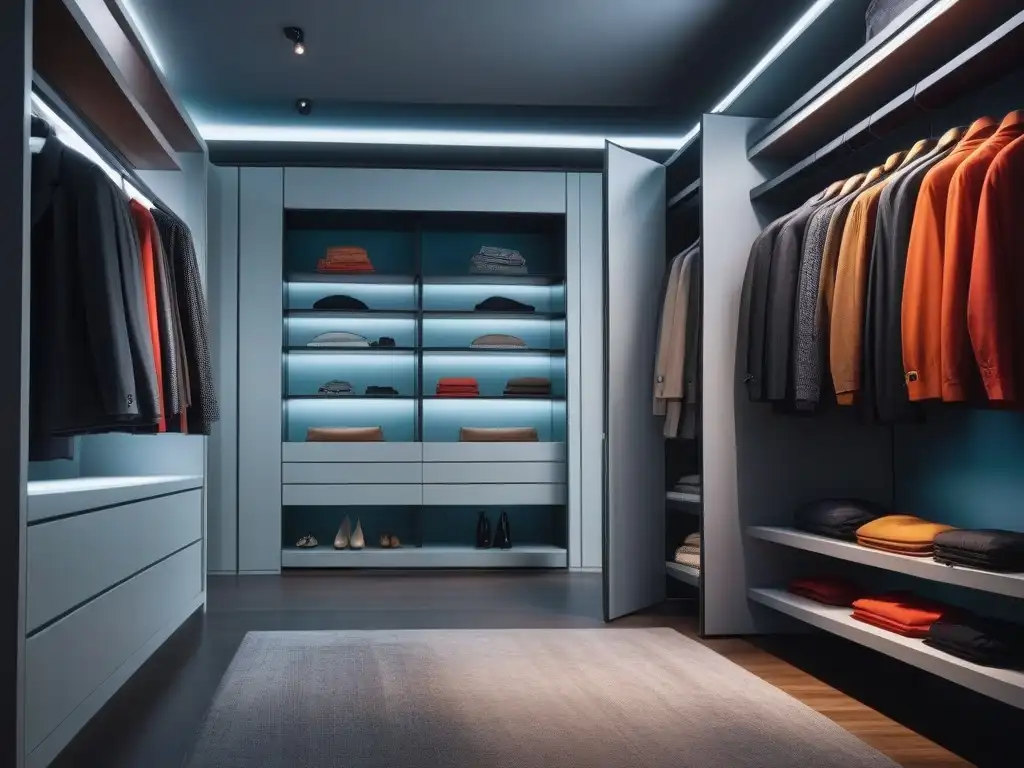 Armario moderno y versátil con ropa variada organizada por color y estilo Un armario transgénero personalizado desde cero con ropa organizada por color y estilo, reflejando diversidad e inclusión