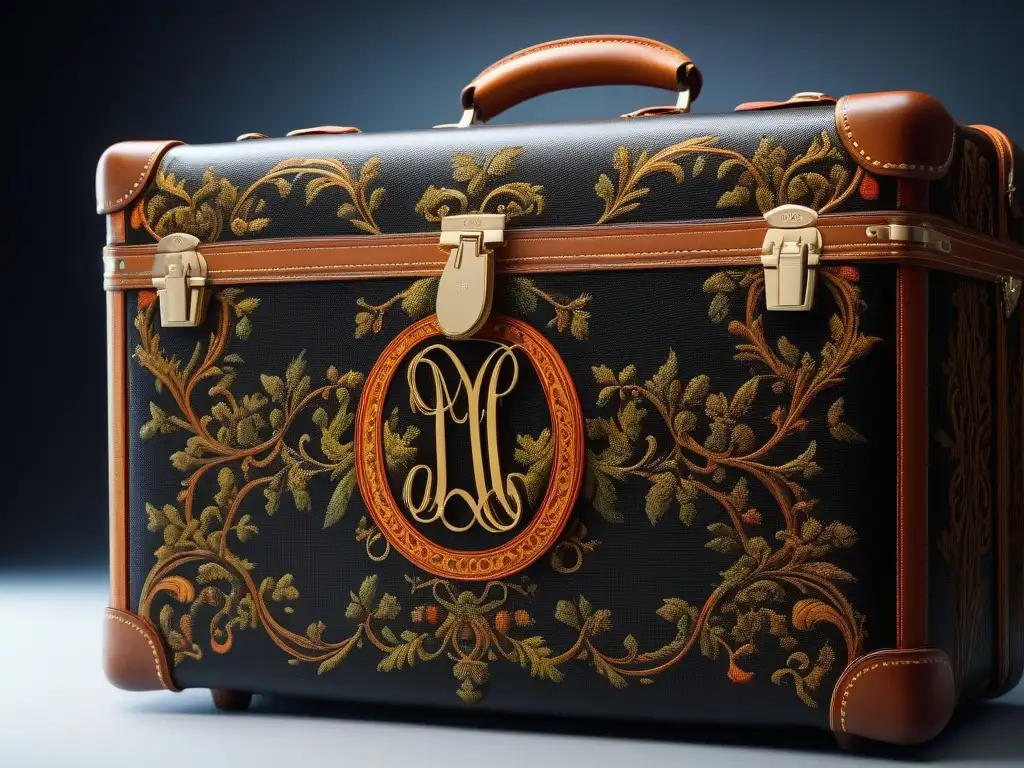 Artesano pintando monogramas en equipaje de lujo Un artesano experto pinta a mano un monograma intricado en equipaje de lujo, mostrando precisión y detalle artístico