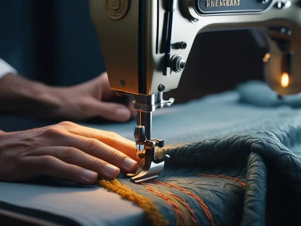 Artesanía de lujo: costura a mano con precisión y cuidado Artesano cosiendo con precisión una prenda de moda de lujo