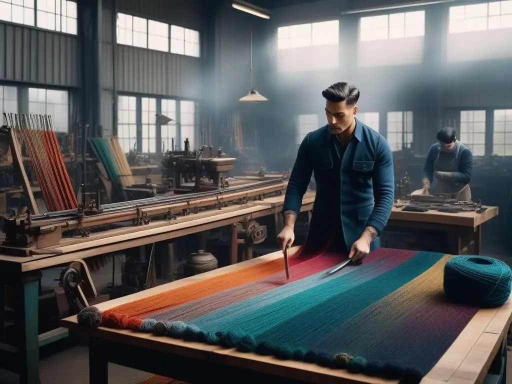 Arte textil: tradición y tecnología en moda inclusiva Un artesano fusiona tradición y tecnología para crear moda inclusiva en una imagen de alta resolución