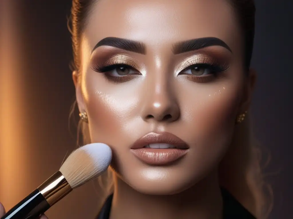 Maquillaje transformador: aplicación experta de base para persona trans Un artista del maquillaje aplica con destreza base a la piel de una persona transgénero, resaltando cuidado y precisión