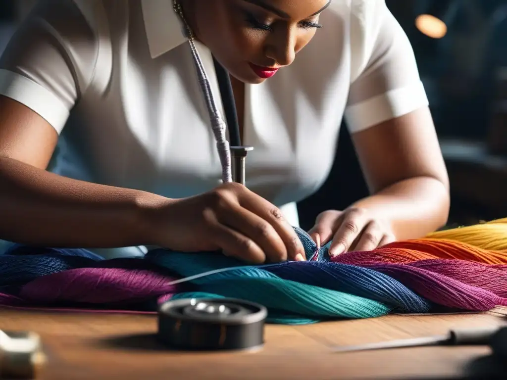 Artesano con precisión: Creación de moda plussize Artista plussize en atelier, cosiendo con precisión y dedicación