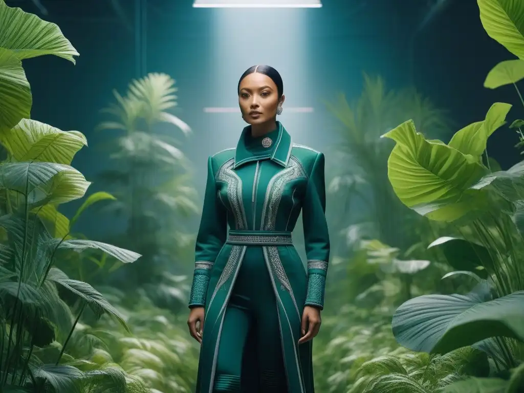 Diseñadores de moda ecofriendly unidos en atelier sostenible Un atelier de moda inclusiva y sostenible con diseñadores de diferentes etnias y estilos, rodeados de materiales sostenibles y vegetación exuberante