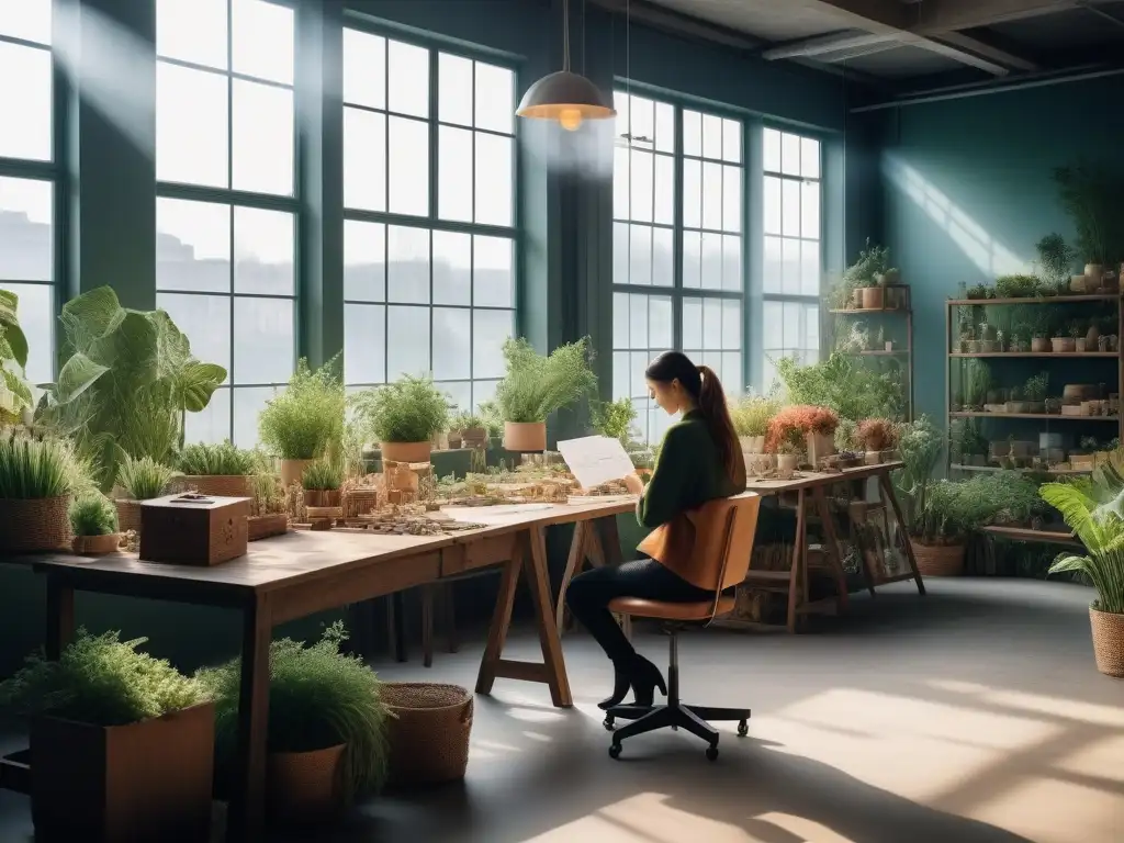 Atelier sostenible: diseñadores de moda creando juntos Un atelier de moda sostenible donde diseñadores y artesanos colaboran en un espacio creativo y ecoamigable, desafiando mitos y percepciones