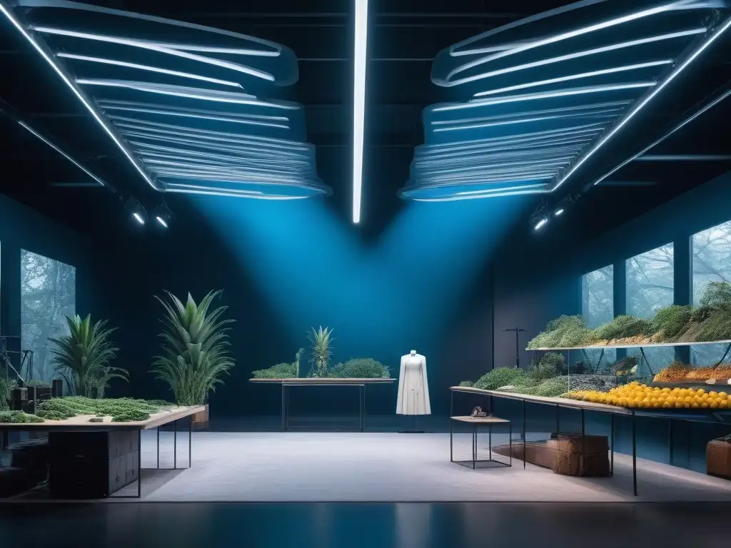 Atelier de moda sostenible: innovación y diseño eco Un atelier de moda sostenible con materiales revolucionarios: cuero de piña, tela de hongos y plásticos reciclados
