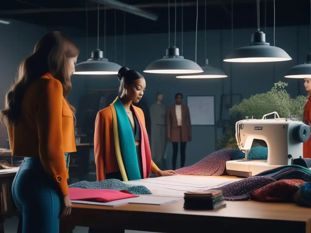 Revolución de moda petite: diseñadores emergentes en acción Una atmósfera vibrante de moda petite para diseñadores emergentes, creando diseños únicos y apasionados en un estudio moderno