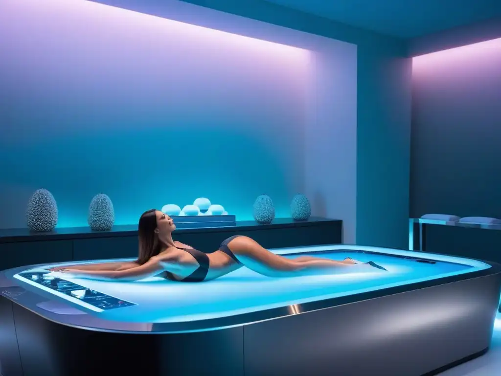 Avanzada tecnología de belleza en spa futurista Un avanzado tratamiento reductor y modelador corporal en un spa de alta tecnología