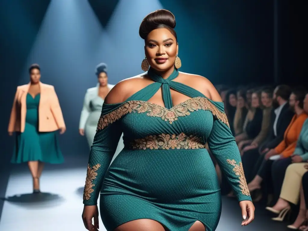 Desfile de moda plussize: belleza y empoderamiento en diversidad Moda plus size redefiniendo belleza: Desfile de modelos plus size seguras y radiantes en pasarela moderna y chic