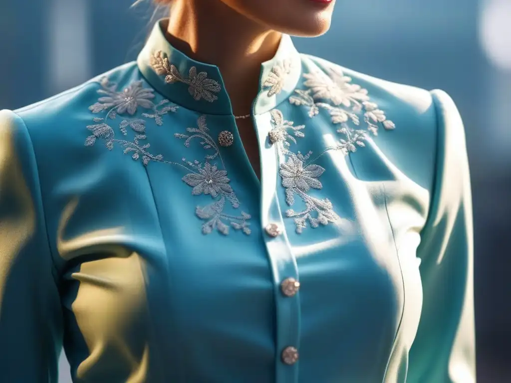 Blusa de seda con cuello mandarín: estilo y elegancia para mujeres petite Blusa de seda con cuello Mao para mujeres petite, detalle exquisito y elegancia en tonos pastel