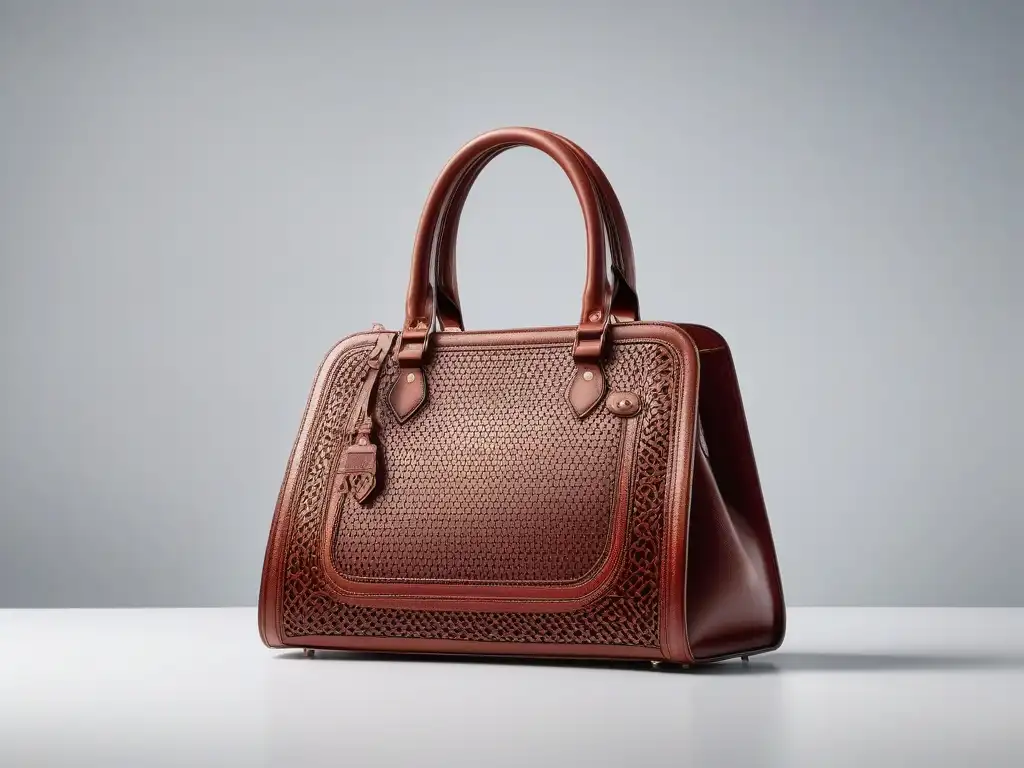 Bolso eco-friendly de cuero vegano: diseño moderno y sostenible Bolso de cuero vegano con detalles elegantes sobre fondo neutro