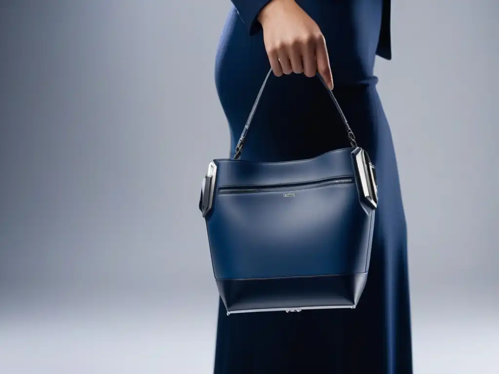 Lujo sostenible: bolso futurista de alta tecnología Un bolso de lujo futurista hecho con materiales sostenibles, resalta su diseño innovador y tecnología integrada