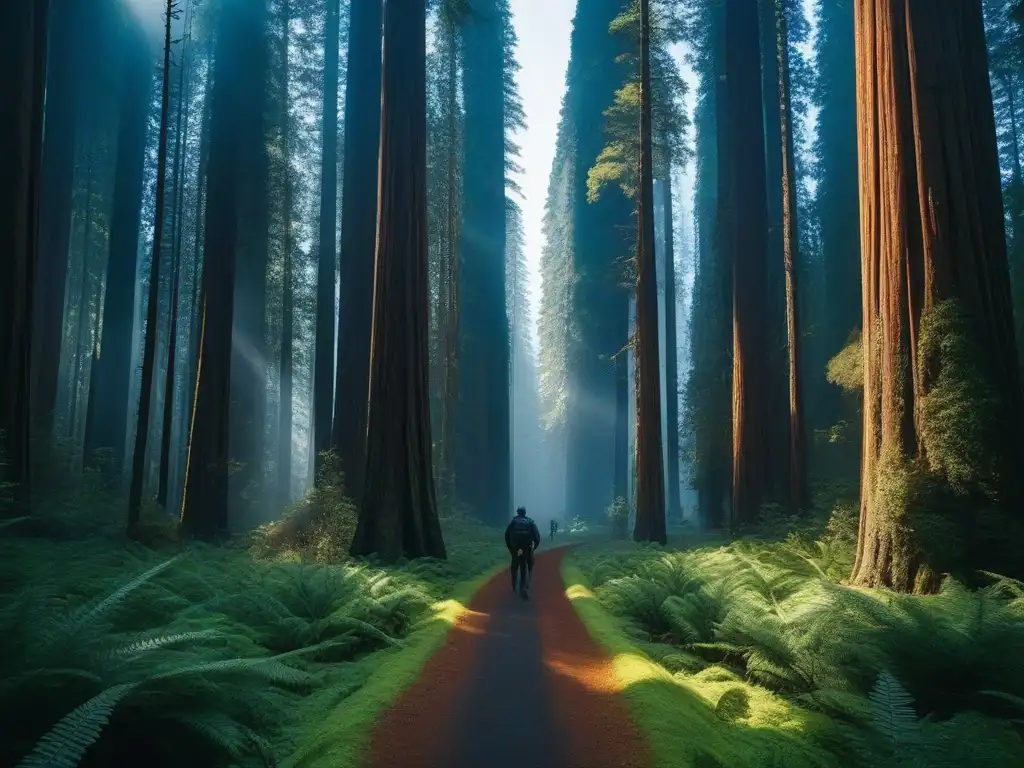 Maravilla natural: bosque de secuoyas gigantes que desafía la altura Un bosque de secuoyas imponentes crea un dosel verde que asombra, perfecto para Consejos de viaje para altos