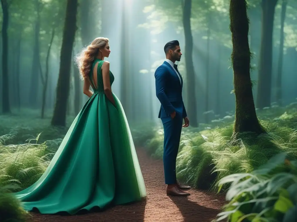 Moda sostenible en bosque mágico: empoderamiento inclusivo Un bosque mágico donde la moda inclusiva brilla con tejidos sostenibles para moda inclusiva