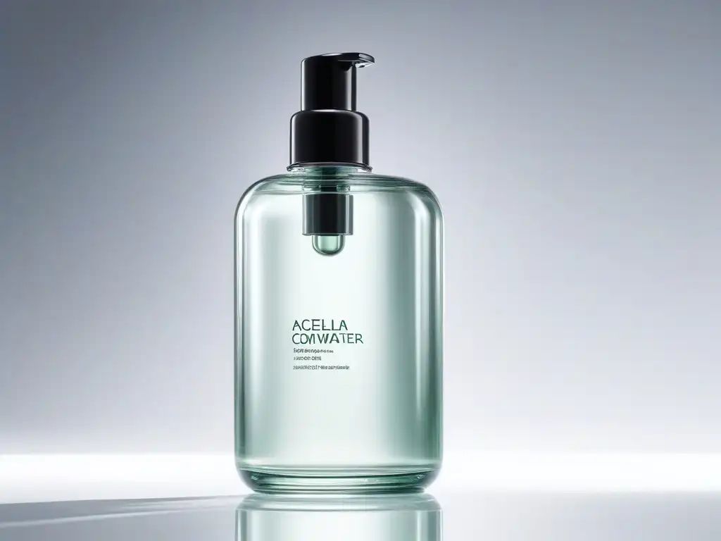 Agua Micelar para Acné: Elegancia y Eficacia Botella elegante de agua micelar para pieles con acné, diseño minimalista y eficaz, tallas especiales