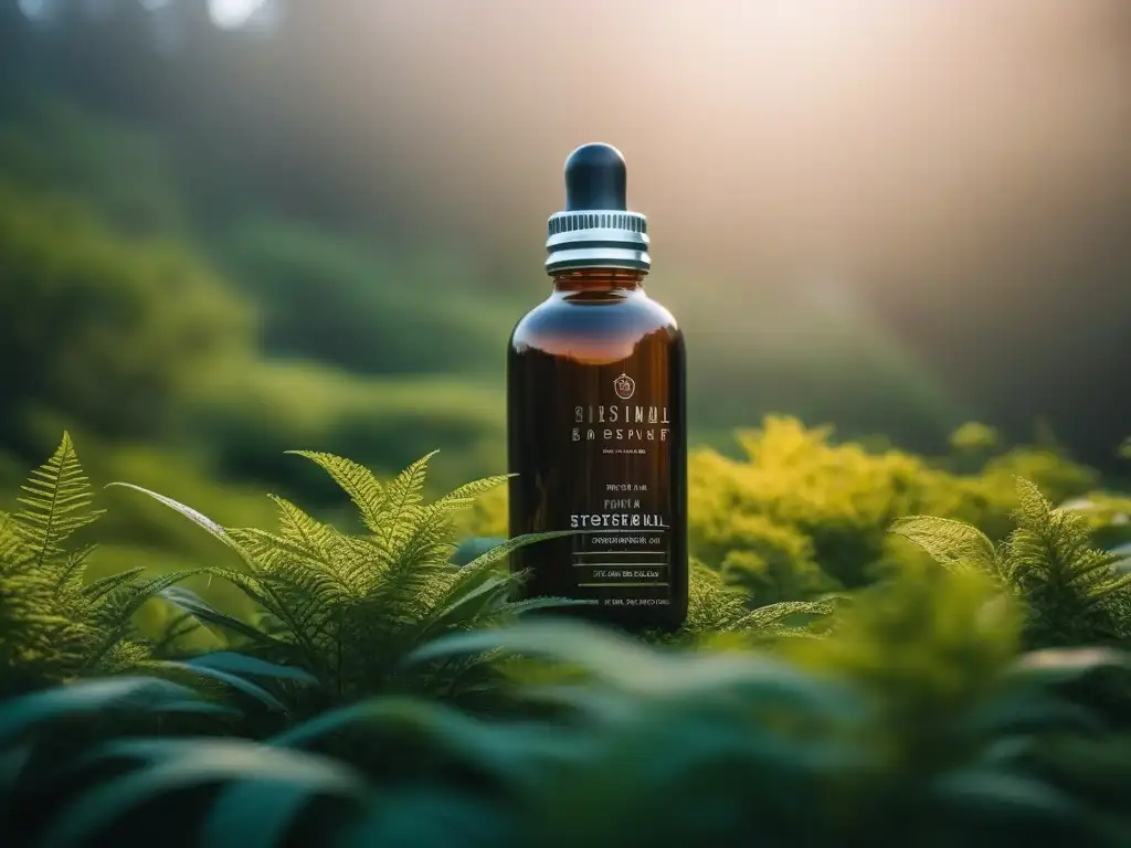 Serum ecológico de belleza: elegancia sostenible Botella de suero ecofriendly de alta gama con diseño elegante y envase sostenible, iluminada con luz natural