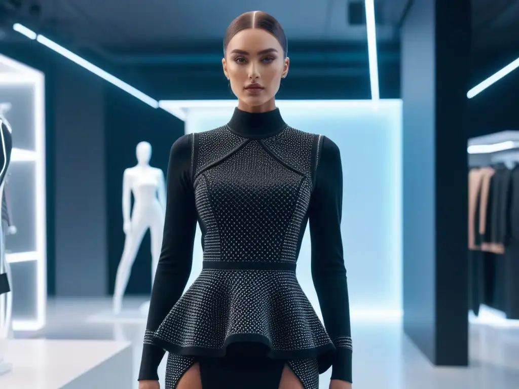 Boutique futurista: fusión de moda y tecnología de vanguardia Una boutique futurista con tecnología integrada en moda de tallas