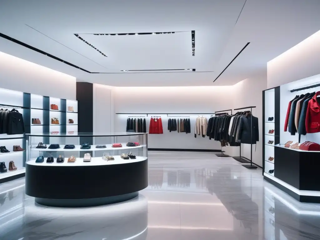 Tienda de lujo: accesorios elegantes en un ambiente sofisticado Boutique de lujo con accesorios de moda elegantes en un ambiente sofisticado y minimalista