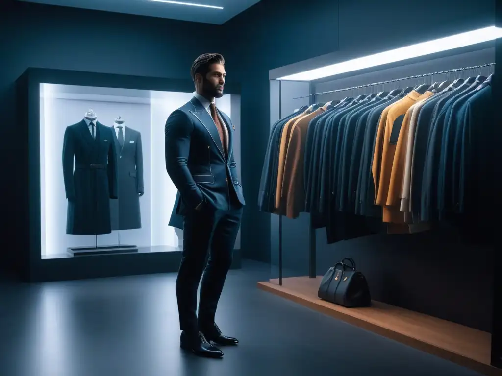 Exclusiva boutique de moda nicho: lujo y sofisticación Una boutique minimalista de moda exclusiva con una cuidada selección de prendas y accesorios de alta gama, iluminada con luz natural