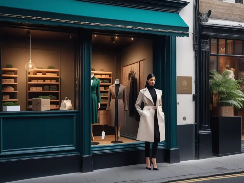 Boutique de moda sostenible: elegancia eco-friendly Una boutique de moda sostenible con elegantes opciones de empaques, invitando a hacer compras conscientes
