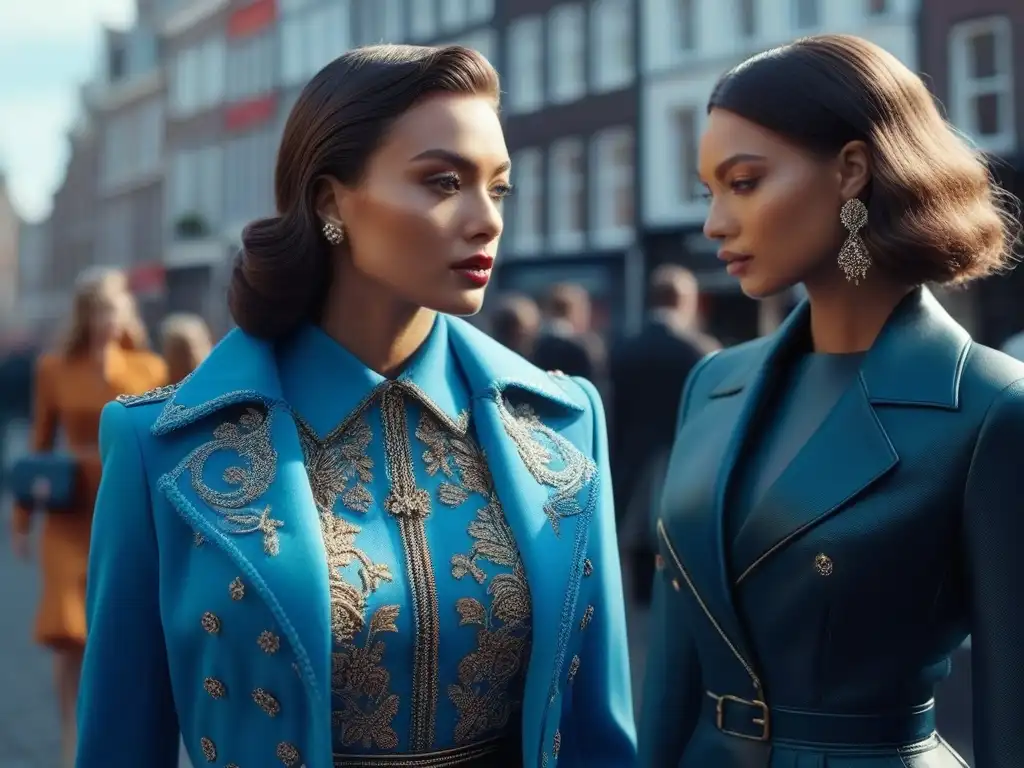Pasarela de moda en Amsterdam: diversidad y estilo en la calle Una calle bulliciosa en el distrito de moda de Ámsterdam, modelos de todas las tallas lucen diseños únicos y trendy
