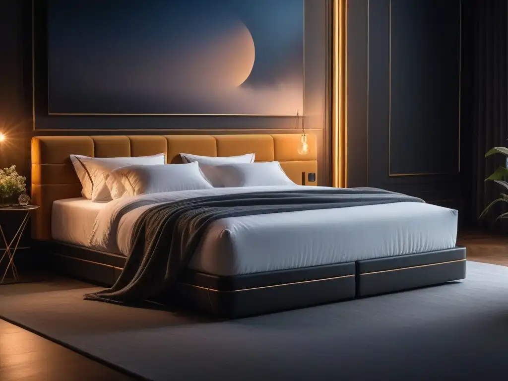 Moderna cama inteligente de lujo para un descanso perfecto Una cama de alta tecnología para un sueño reparador en un entorno lujoso