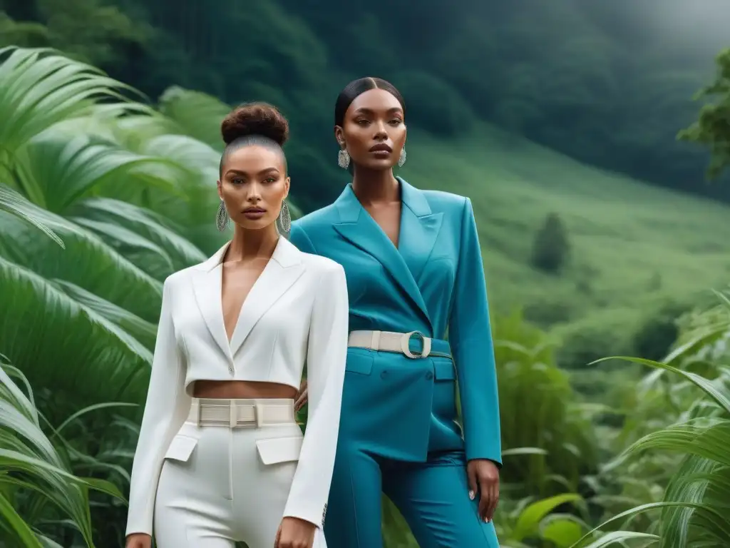 Moda sostenible: diversidad y elegancia en armonía verde Una celebración de la diversidad corporal en la moda lenta y sostenible, con modelos radiantes en un entorno ecoamigable