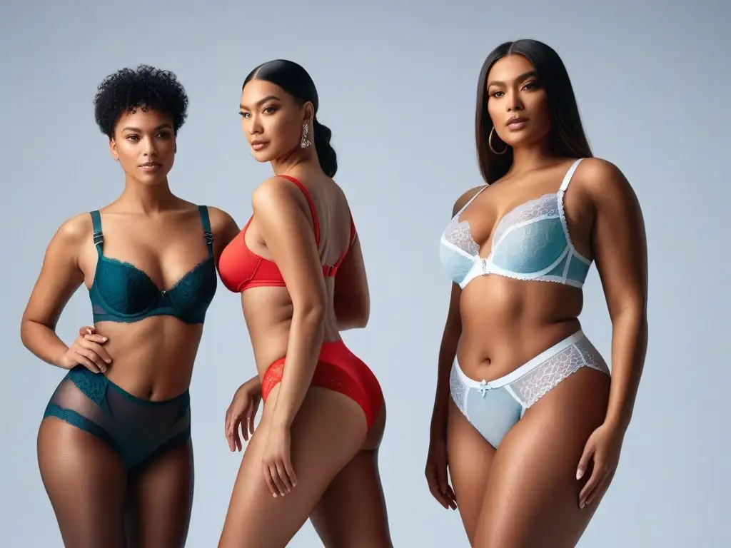 Empoderamiento y diversidad en lencería inclusiva Una celebración de la diversidad en la ropa interior, mostrando cuerpos diversos con confianza y estilo