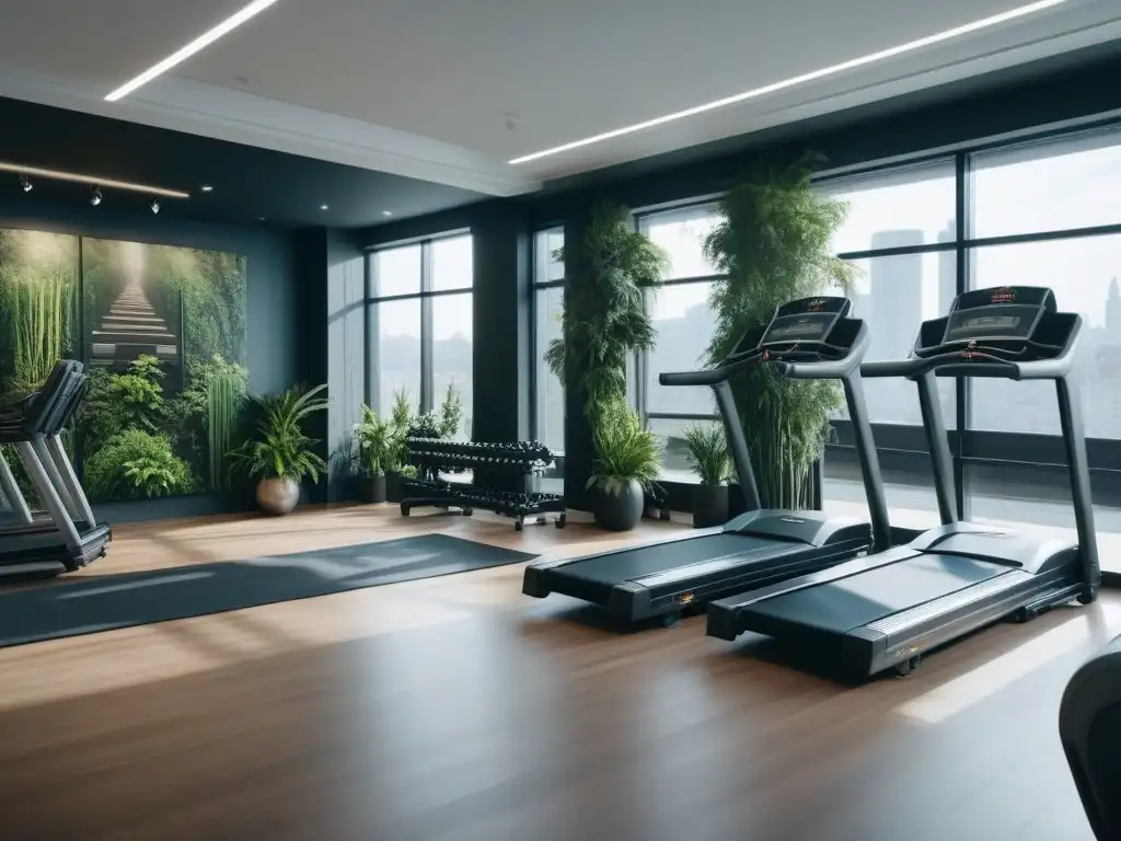 Centro de rehabilitación y bienestar de lujo con equipamiento de vanguardia Un centro fitness de lujo con equipamiento de rehabilitación moderno, elegante y sofisticado en un ambiente luminoso y espacioso