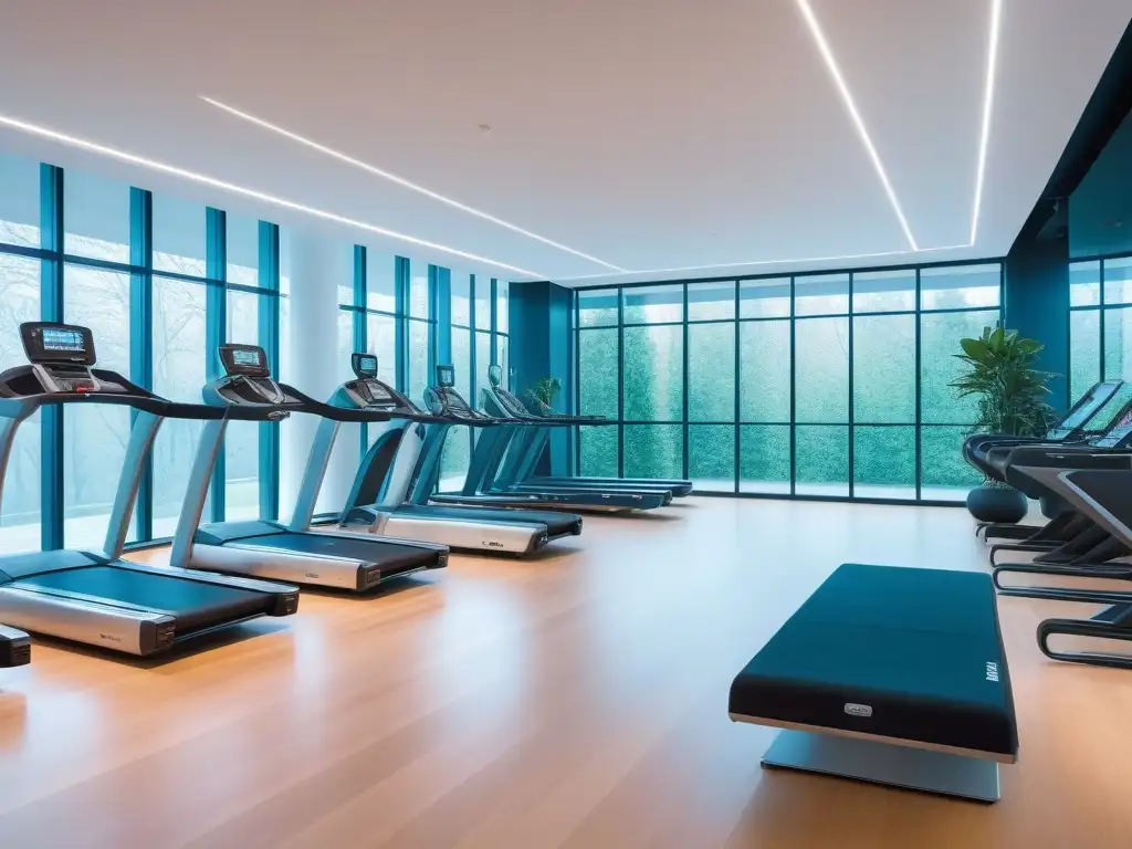 Centro de rehabilitación de lujo: equipo fitness de vanguardia Un centro de rehabilitación de lujo con equipamiento fitness de última generación y un ambiente moderno y motivador