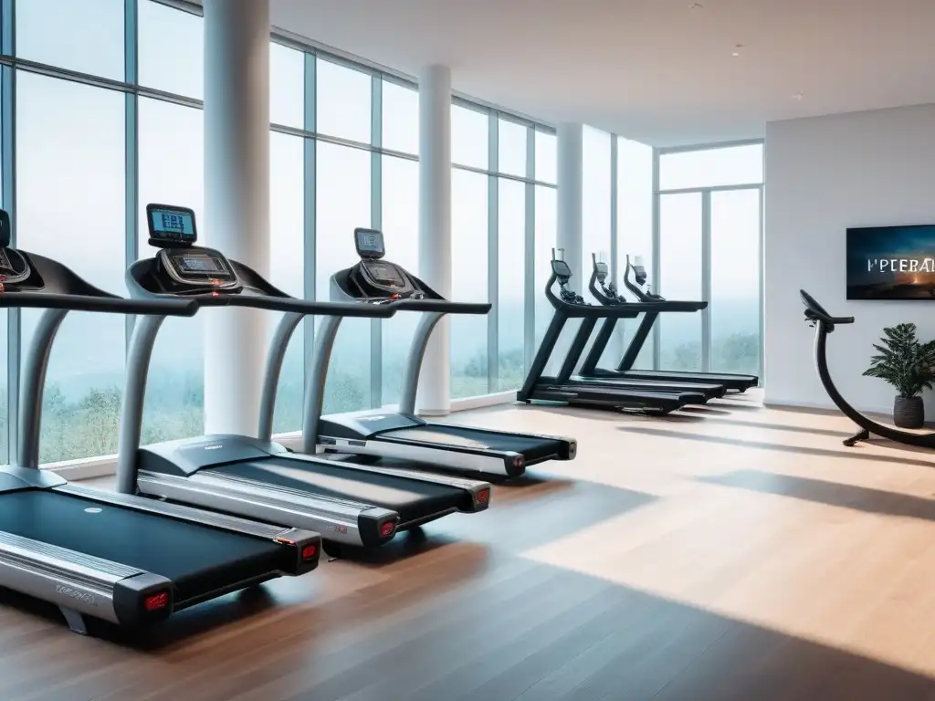 Centro de fitness de lujo: equipamiento ergonómico y moderno Centro fitness de lujo con equipamiento ergonómico de vanguardia, ambiente sofisticado y motivacional
