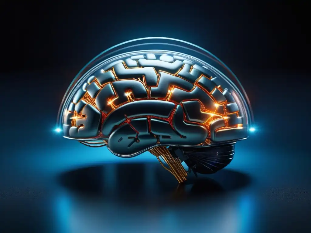 Suplementos para el cerebro: potencia tu mente con tecnología avanzada Un cerebro futurista brillante rodeado de suplementos para rendimiento mental en un laboratorio avanzado