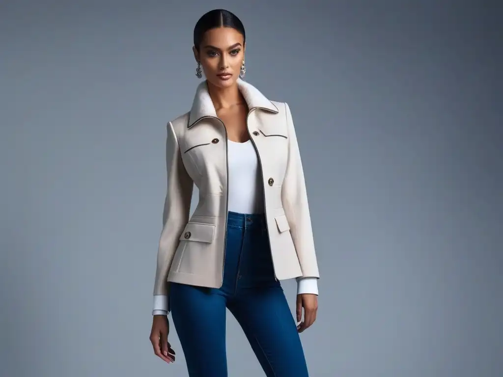 Elegante chaqueta larga para altas: sofisticación a medida Chaquetas para tall larga ideal: chaqueta moderna y elegante en tono neutro, detalle impecable y largo perfecto para personas altas