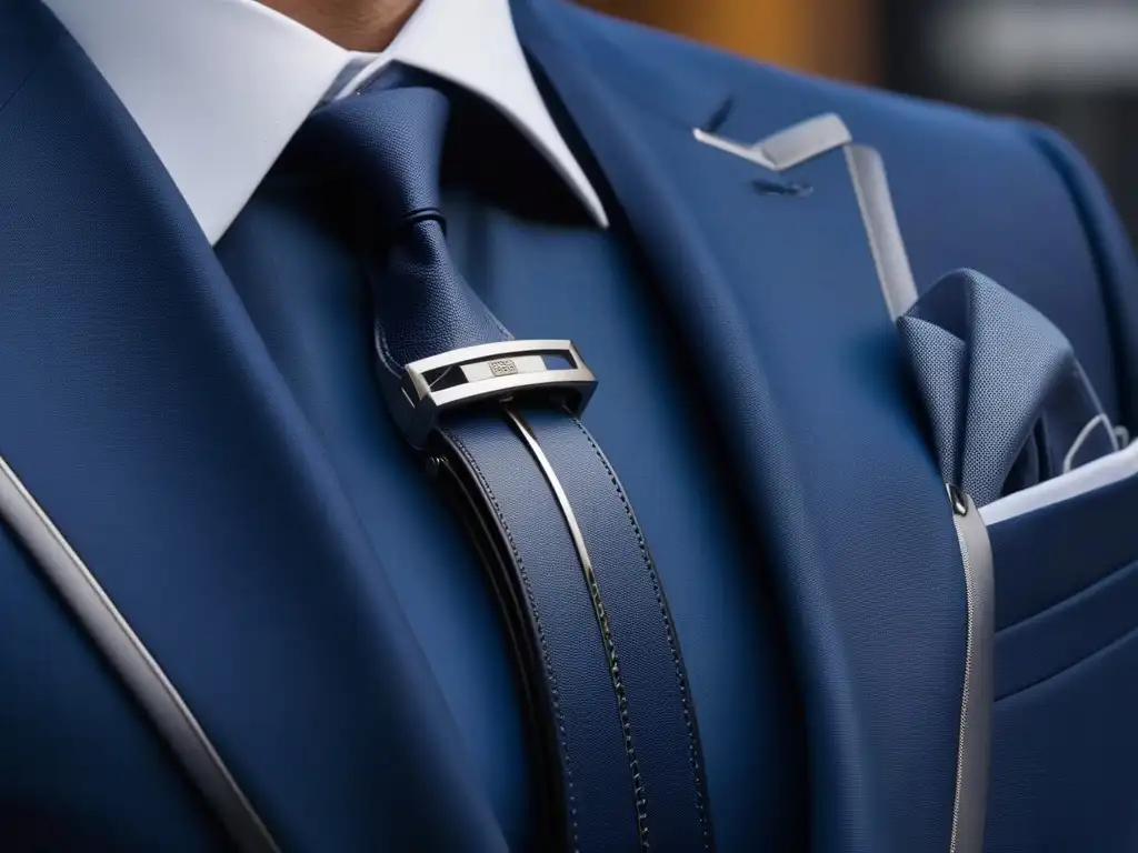 Conjunto de cinturón y hebilla de lujo en traje a medida Un cinturón y hebilla de lujo en conjunto con un traje a medida, fusionando funcionalidad y estilo