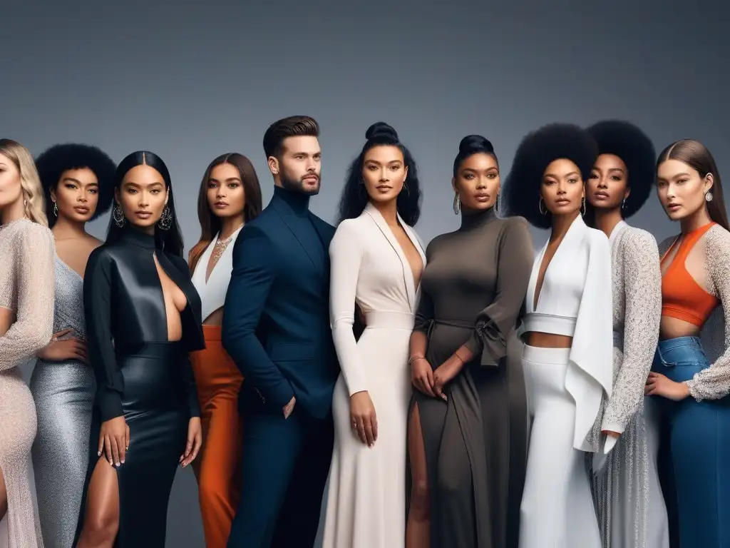 Diversidad y empoderamiento: moda inclusiva con modelos confiadas Un círculo de modelos diversos muestra moda inclusiva, irradiando confianza y empoderamiento