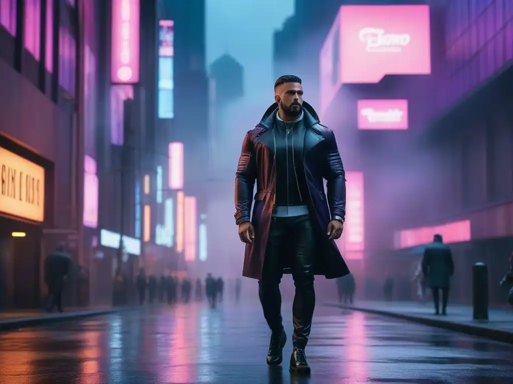Metrópolis futurista: moda y modernidad en la noche Una ciudad futurista al anochecer, con rascacielos reflectantes sobresaliendo en un cielo morado y rosa
