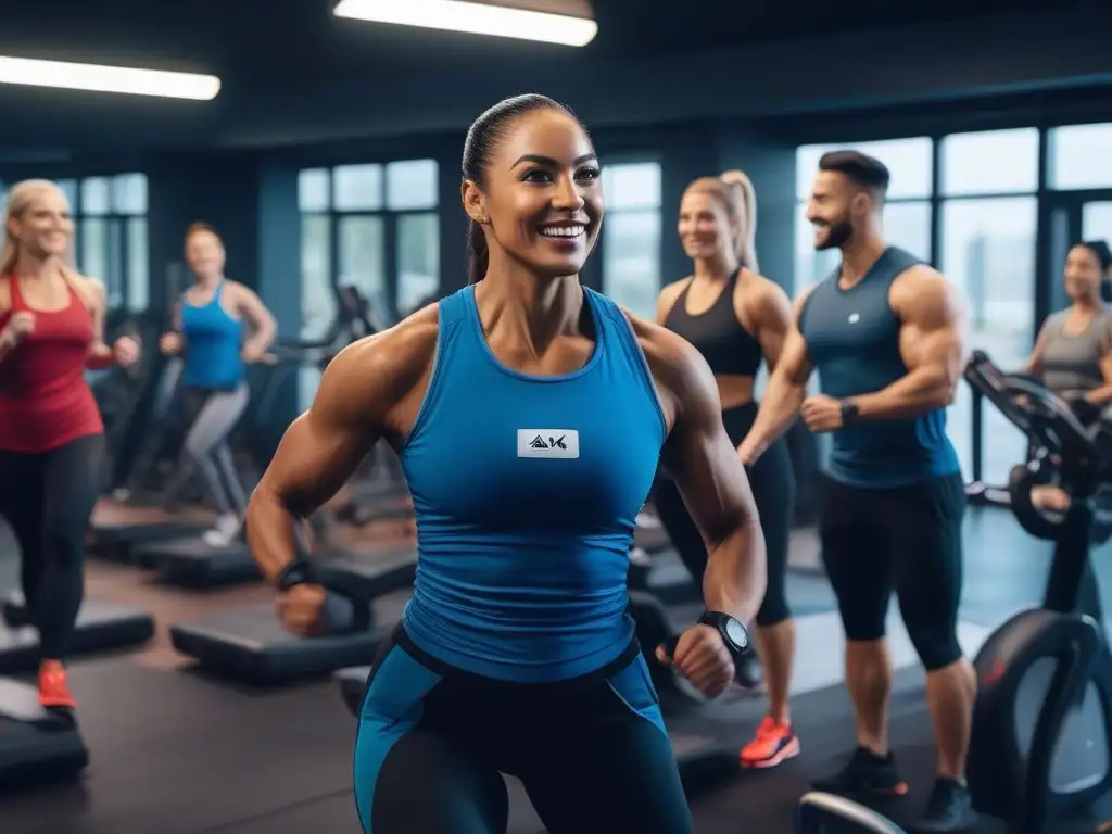 Clase de fitness inclusiva: diversión y motivación para todos Una clase de fitness inclusiva y motivadora con personas de diferentes edades, géneros y tipos de cuerpo, liderada por un instructor enérgico