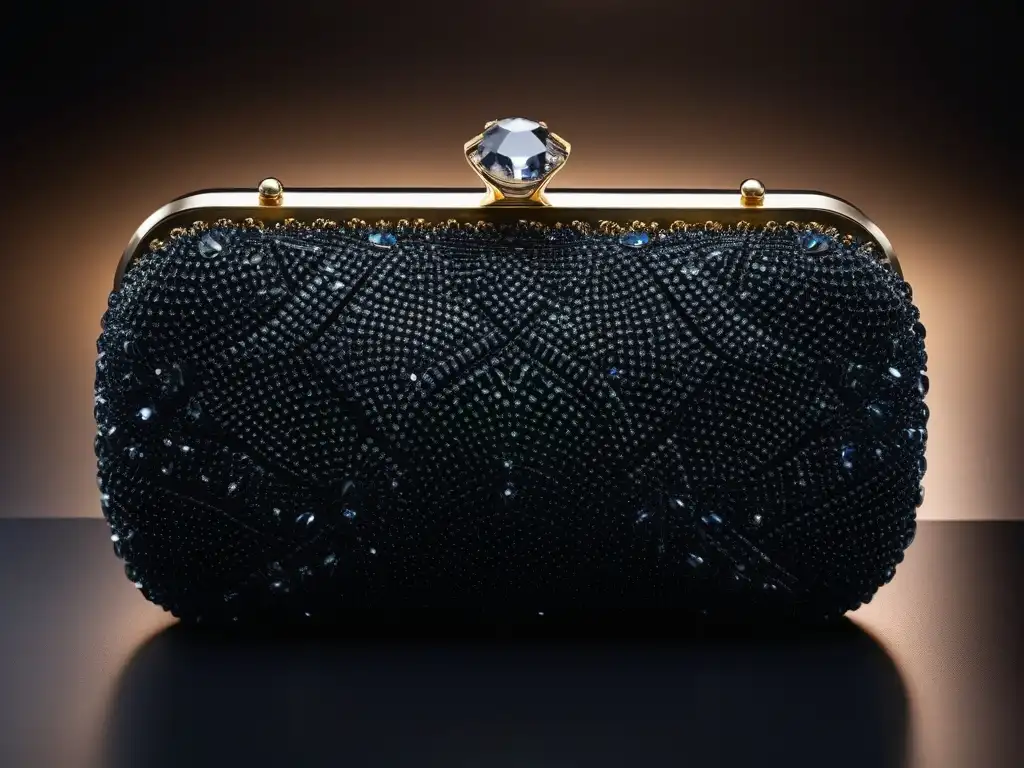 Clutch de cuero negro con cristales Swarovski: lujo y elegancia Clutch de cuero negro y cristales Swarovski, accesorio alta gama eventos especiales