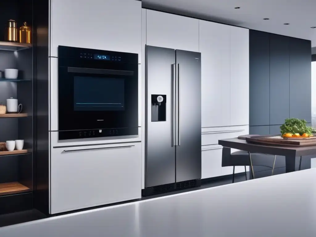 Cocina de lujo: electrodomésticos conectados de alta gama Cocina de alta gama con electrodomésticos conectados integrados, exudando elegancia tecnológica