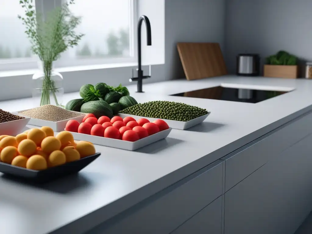 Suplementos para un corazón sano en cocina moderna Una cocina moderna con suplementos para corazón y circulación, resaltados por la luz natural