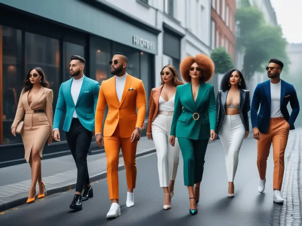 Diversidad y estilo en la moda urbana: influencers desfilan por la ciudad Colaboración de influencers en moda inclusiva desfilando con estilo por la ciudad