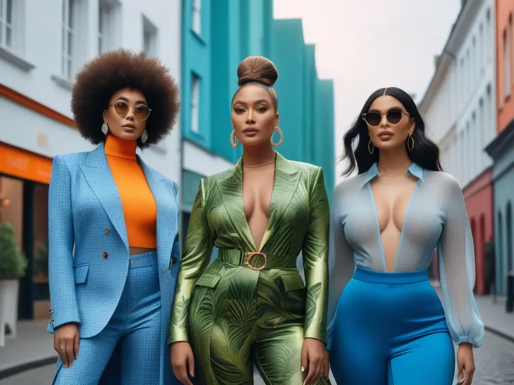 Influencers de la moda: diversidad, estilo y empoderamiento en la ciudad Colaboración de influencers de moda inclusiva en la ciudad, reflejando diversidad y estilo único en outfits vibrantes y modernos
