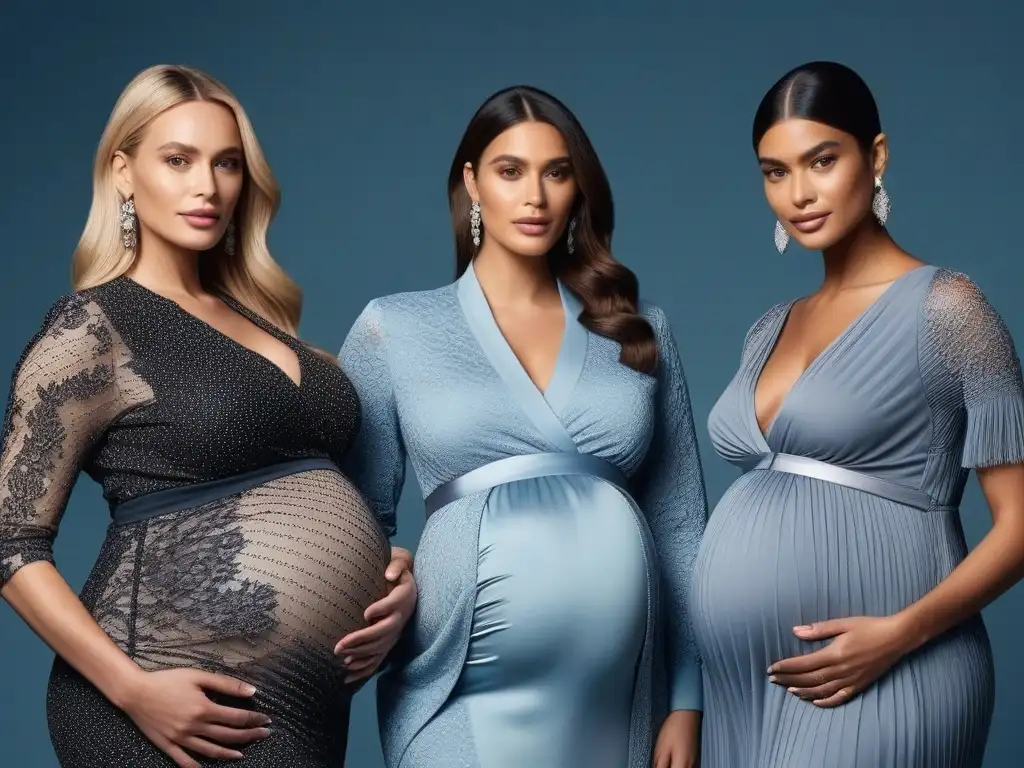Moda Maternal: Embarazadas con Estilo en Tallas Especiales Colaboraciones moda maternal tallas especiales: Grupo diverso de modelos embarazadas exhiben elegancia y estilo en ropa de maternidad
